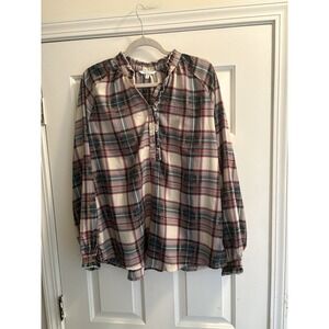 Simply Southern Medium Plaid Tunic Blouse – Holiday Chic - Long Sleeve - Ruffle